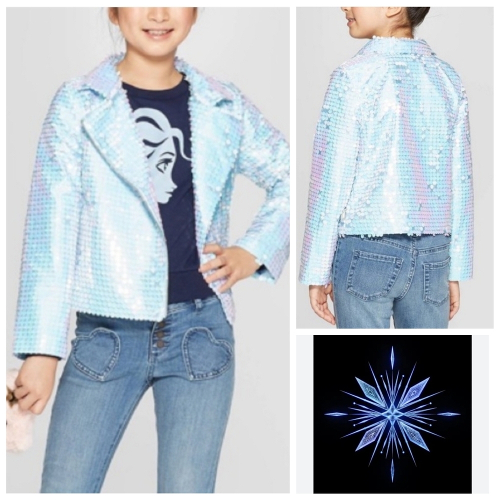 Disney Frozen 2 Elsa Iridescent Sequin Moto Jacket Girls XL 14/16 Sparkle D0023